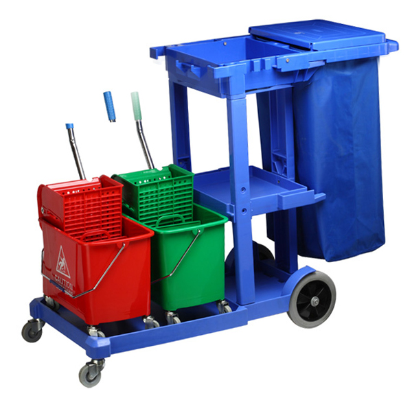 Multifunctional cleaning cart with 2 buckets X 20 liters, and 2